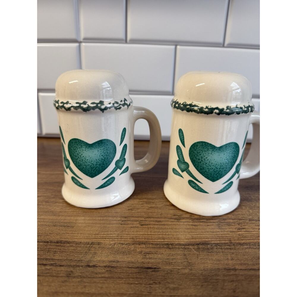 VTG Salt Pepper Shakers Napkin Holder Country Green Heart Sponge‎ Painted - Picture 2 of 13
